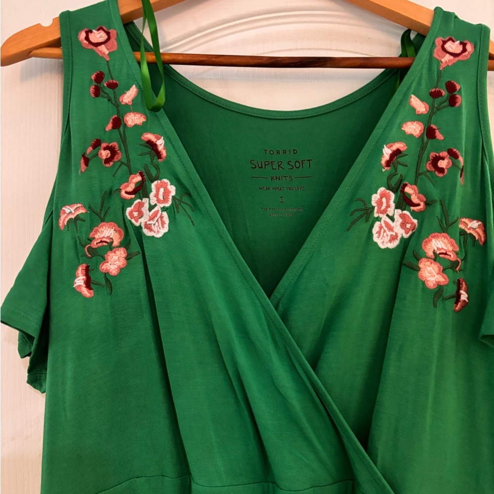 Torrid Green Maxi Dress with Floral Embroidery